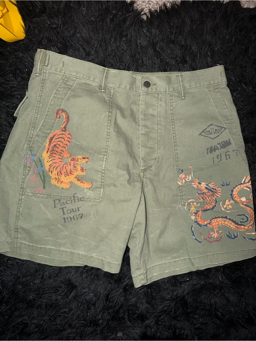 Polo by Ralph Lauren Olive Green Shorts with Tiger & Dragon Prints